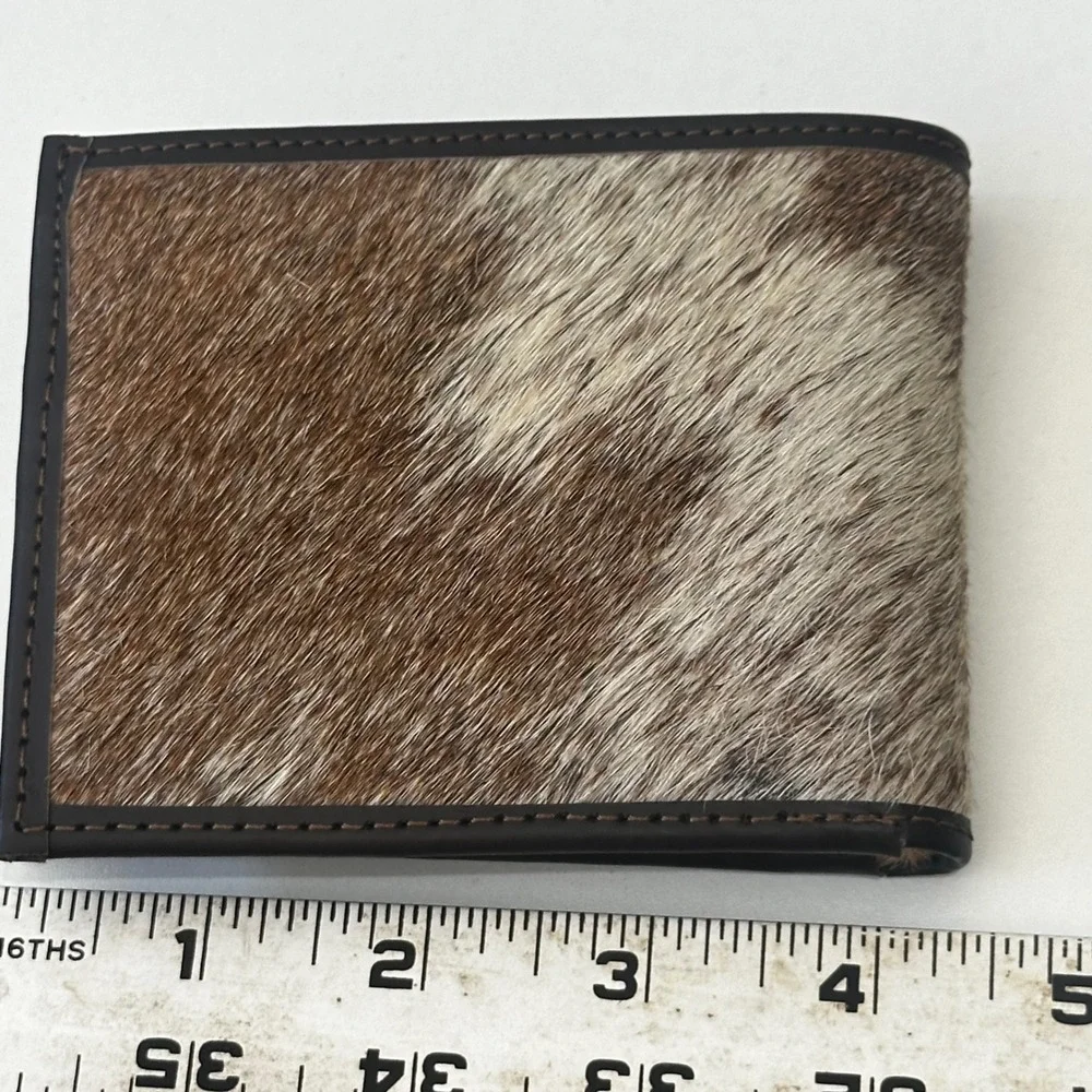Artisan Handmade Leather Bifold Wallet Brown Pony Hair Mens